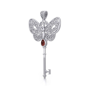 Celtic Butterfly Spiritual Enchantment Key Silver Pendant with Gem TPD5686 - Jewelry
